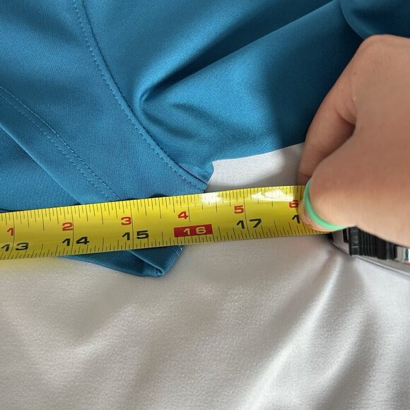 Move Theology Womens Large Long Sleeve Teal Cut Out Crop Top Gym Yoga Workout - Picture 3 of 5